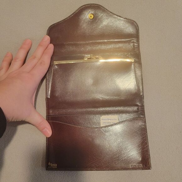 Hugo Bosca Brown Calf Skin Leather check wallet Vintage - Picture 2 of 9
